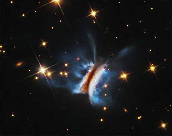 This Hubble Space Telescope image shows the largest planet-forming disk ever observed around a young star