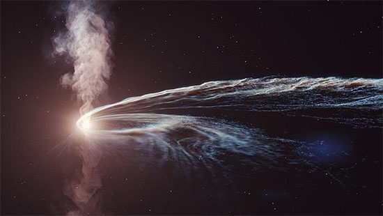 An artistic representation of a tidal disruption event, or a black hole shredding a star