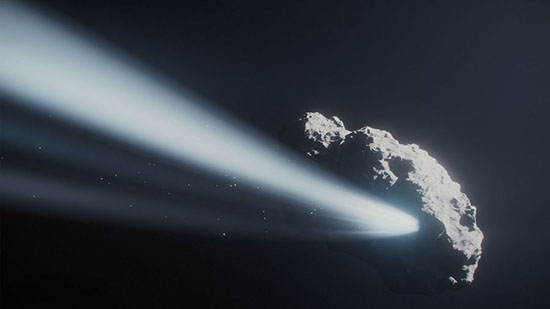 This artist’s concept depicts comet 41P, a tiny Jupiter-family comet, as it approached the Sun and frozen gases began to sublimate and shoot material off into space