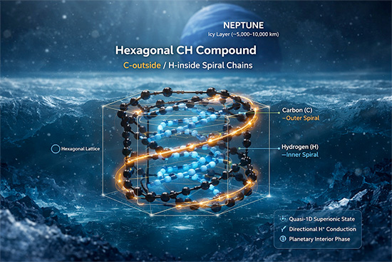 Illustration of the predicted hexagonal carbon hydride compound under Neptune-like interior conditions