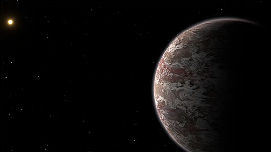 Artist's impression of the planet Epsilon Indi Ab, with water clouds atop its ammonia-dominated atmosphere