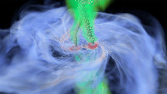 Visualization of gas flows around a binary protostar system