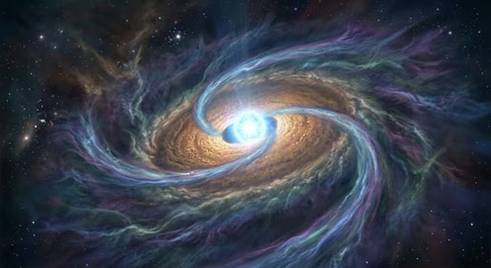 An artist's impression of the accretion disk, envelopen, and streamers surrounding the massive protostar G359.44-0.102