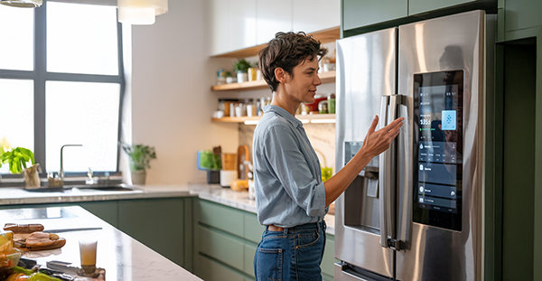 Person interacting with smart home voice assistant showing natural conversation flow and contextual understanding