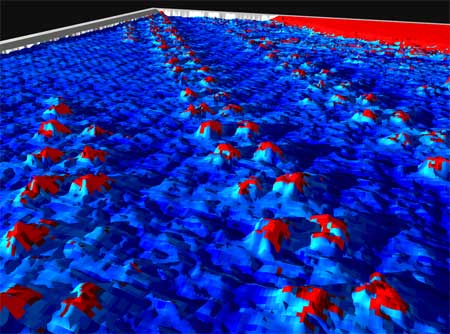  3D STM image of arrays of manganese porphyrin catalysts at an interface of a tetradecane liquid and a gold surface
