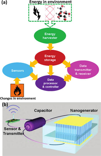 Schematic diagram of the integrated self-powered nanogenerator system