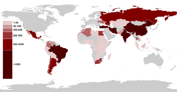world map with nanotechnology publications