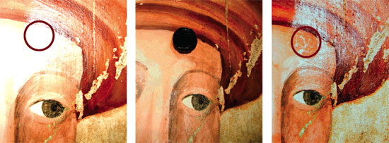 Application of the nanomagnetic gel to a fresco painting
