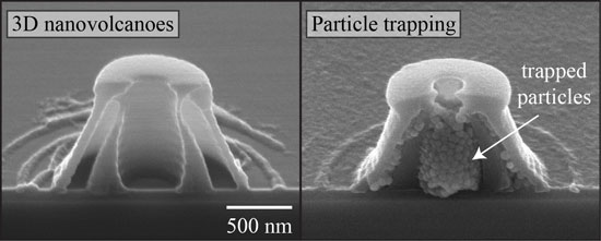 nano-volcano structures with trapped silica nanoparticles