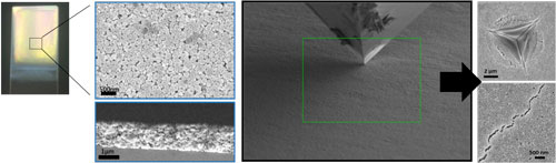 Morphology and deformation mechanisms of a nacre-nanomimetic coating deposition on a glass slide