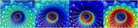 Snapshots of a typical phonon propagation; where a specific phonon mode that excited on outer nanotube passes over the inner tube