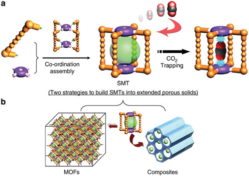 Schematic representation of the design and construction of a single-molecule trap for CO2 adsorption