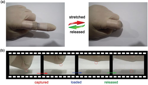 Exertion and release of a strain on the wearable surface by human motions