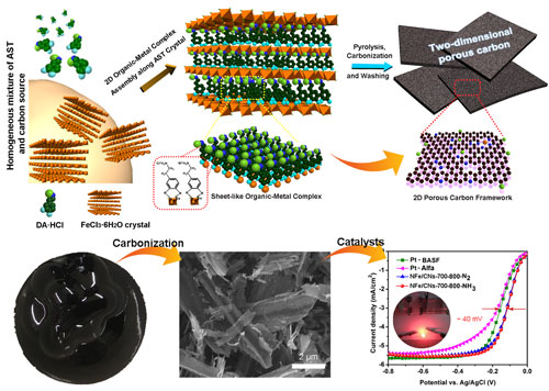 Schematic illustration of the overall synthetic procedure of 2D microporous carbon nanosheets