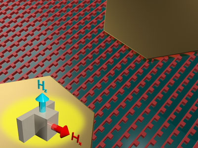 Conceptual illustration of the perfectly absorbing photoconductive metasurface comprising a network of resonators with broken symmetry and integrated into a THz detector