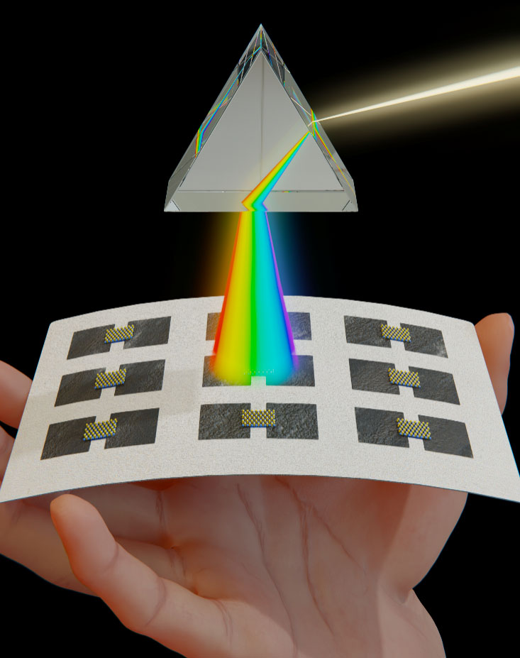 Artistic impression of the tungsten disulfide based photodetectors fabricated on paper