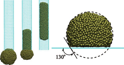 molten palladium particle being absorbed into carbon nanotube