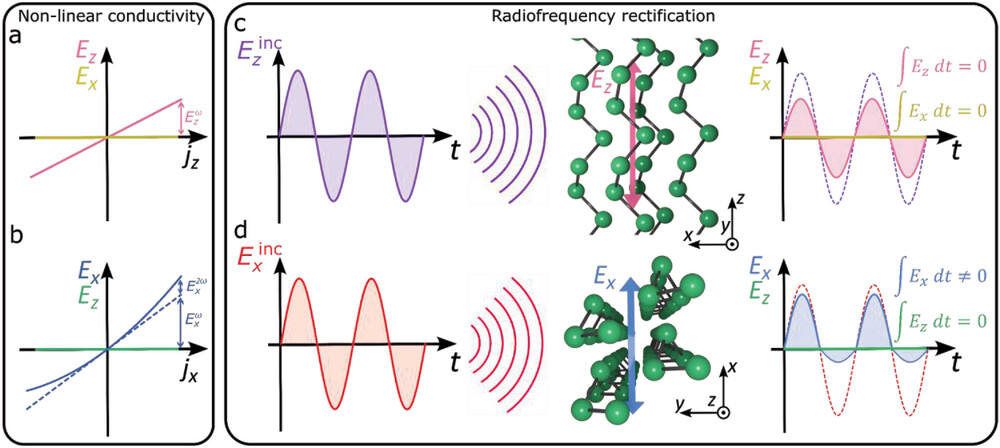Wireless RF rectification based on the non-linear conductivity in Tellurium