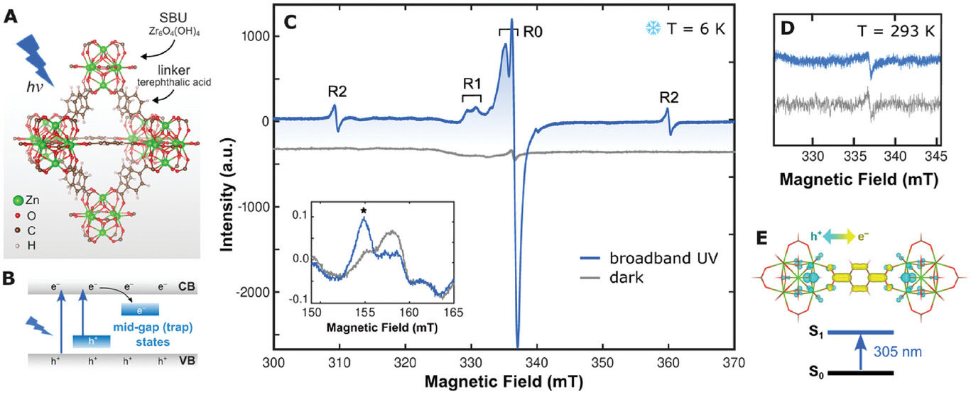 Detection of photoinduced spin centers in UiO-66