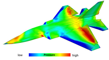 Distribution of surface pressure on the model of an aircraft covered with a pressure-sensitive paint